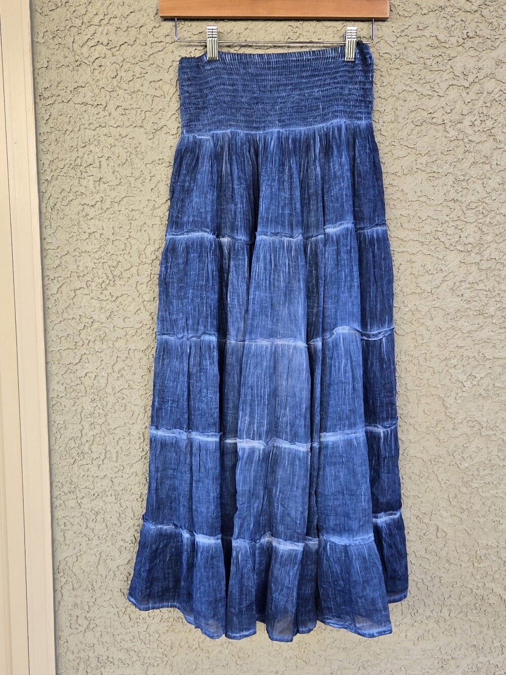 Coline Blue Tiered Maxi Skirt - Smocked Waist